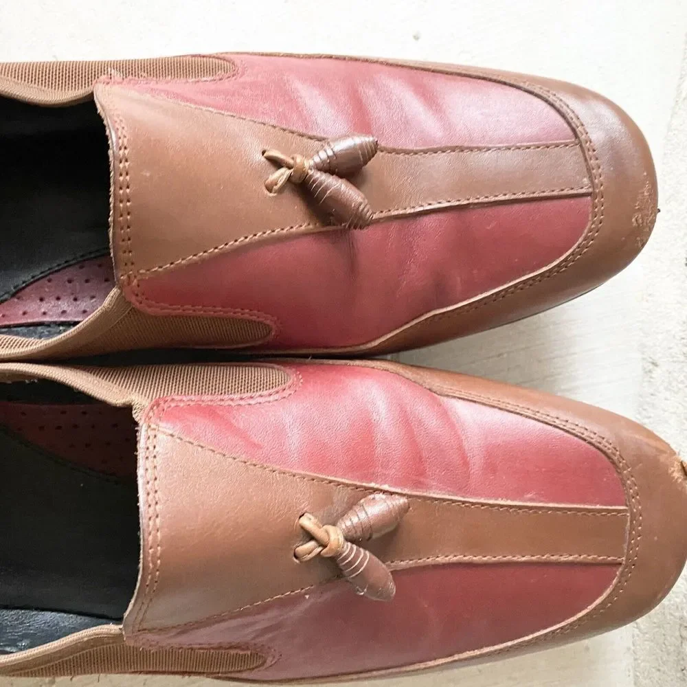 Sesto Meucci Shoes Mens  Sz 11 Brown Red Leather Slip On Tassel Driving  Loafers
